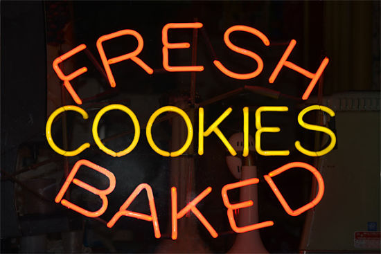 One of Signarama's LED signs for fresh baked cookies.